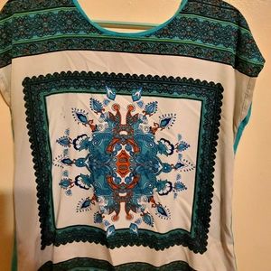 Maison Womens Tapestry Top Short Blouse Medium